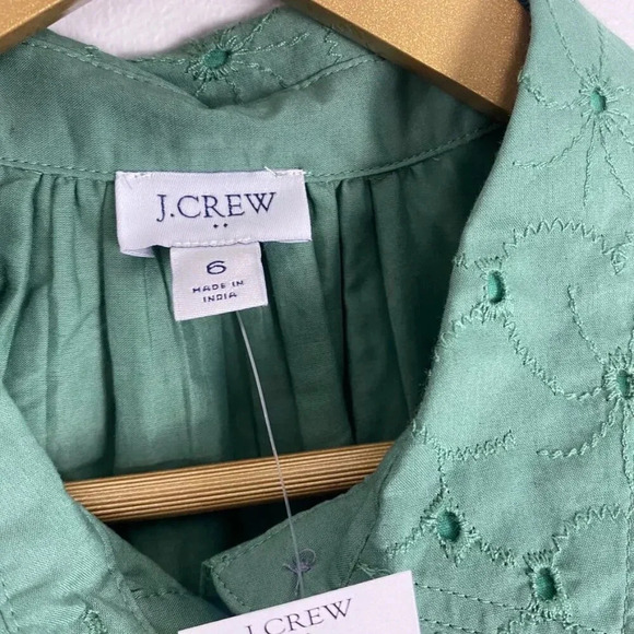 NWT J. Crew Green Eyelet Mini Shirtdress - Picture 6 of 14